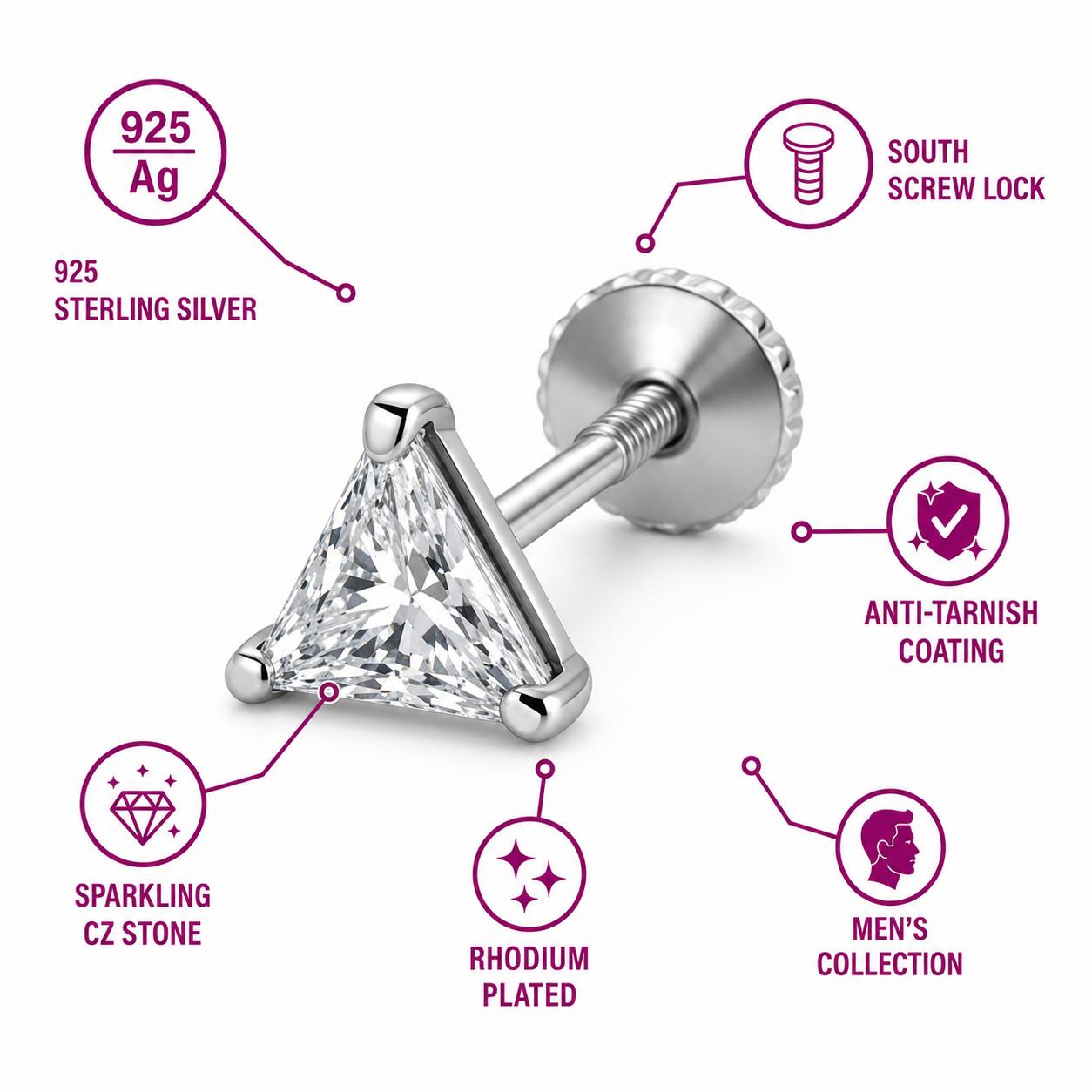 925 Sterling Silver Triangle Cut Earring - Image 5